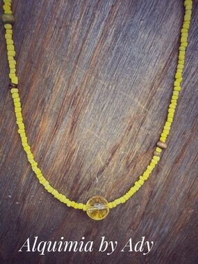 Y2K
Yellow Beaded choker Necklace with big citrine Charm